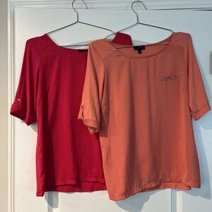 Lot 2 The Limited Top Blouse Cuffed Round Neck Pink and Salmon Sz Women's Medium